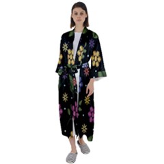 Embroidery Seamless Pattern With Flowers Maxi Satin Kimono by Vaneshart
