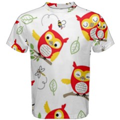 Seamless Pattern Vector Owl Cartoon With Bugs Men s Cotton Tee