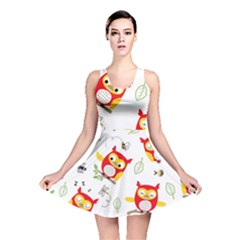 Seamless Pattern Vector Owl Cartoon With Bugs Reversible Skater Dress