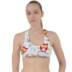 Seamless Pattern Vector Owl Cartoon With Bugs Criss Cross Racerback Sports Bra by Vaneshart