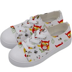 Seamless Pattern Vector Owl Cartoon With Bugs Kids  Low Top Canvas Sneakers by Vaneshart