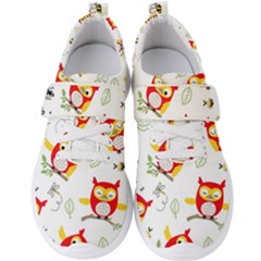 Seamless Pattern Vector Owl Cartoon With Bugs Men s Velcro Strap Shoes by Vaneshart