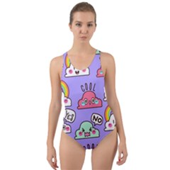 Cloud Seamless Pattern Cut-out Back One Piece Swimsuit by Vaneshart