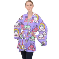 Cloud Seamless Pattern Long Sleeve Velvet Kimono  by Vaneshart