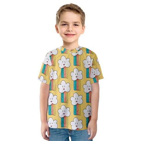 Smile Cloud Rainbow Pattern Yellow Kids  Sport Mesh Tee by Vaneshart