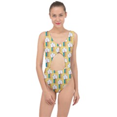 Smile Cloud Rainbow Pattern Yellow Center Cut Out Swimsuit by Vaneshart