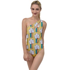 Smile Cloud Rainbow Pattern Yellow To One Side Swimsuit by Vaneshart