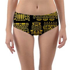 American Golden Ancient Totems Reversible Mid-waist Bikini Bottoms by Vaneshart