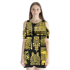 American Golden Ancient Totems Shoulder Cutout Velvet One Piece by Vaneshart