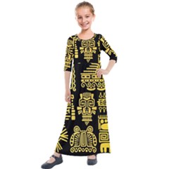 American Golden Ancient Totems Kids  Quarter Sleeve Maxi Dress by Vaneshart