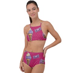 Seamless Pattern Patches With Ice Cream High Waist Tankini Set by Vaneshart