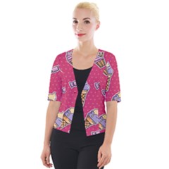 Seamless Pattern Patches With Ice Cream Cropped Button Cardigan