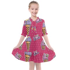 Seamless Pattern Patches With Ice Cream Kids  All Frills Chiffon Dress by Vaneshart