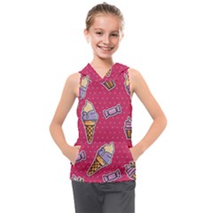 Seamless Pattern Patches With Ice Cream Kids  Sleeveless Hoodie by Vaneshart