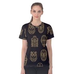 Indian Aztec African Historic Tribal Mask Seamless Pattern Women s Cotton Tee