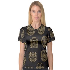 Indian Aztec African Historic Tribal Mask Seamless Pattern V-neck Sport Mesh Tee