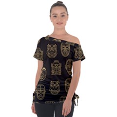 Indian Aztec African Historic Tribal Mask Seamless Pattern Tie-Up Tee