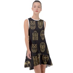 Indian Aztec African Historic Tribal Mask Seamless Pattern Frill Swing Dress