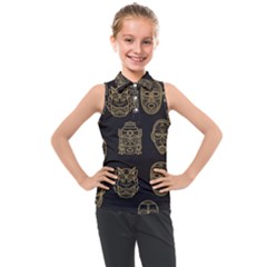 Indian Aztec African Historic Tribal Mask Seamless Pattern Kids  Sleeveless Polo Tee