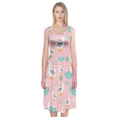 Cute Happy Duck Gift Card Design Seamless Pattern Template Midi Sleeveless Dress by Vaneshart