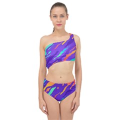 Multicolored Abstract Background Spliced Up Two Piece Swimsuit by Vaneshart