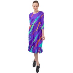 Multicolored Abstract Background Ruffle End Midi Chiffon Dress by Vaneshart