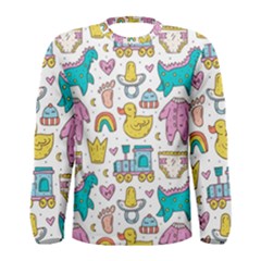 Baby Care Stuff Clothes Toys Cartoon Seamless Pattern Men s Long Sleeve Tee by Vaneshart