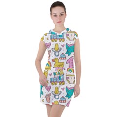 Baby Care Stuff Clothes Toys Cartoon Seamless Pattern Drawstring Hooded Dress by Vaneshart