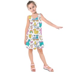 Baby Care Stuff Clothes Toys Cartoon Seamless Pattern Kids  Sleeveless Dress by Vaneshart