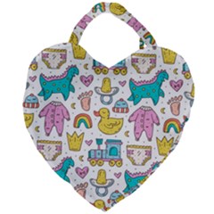 Baby Care Stuff Clothes Toys Cartoon Seamless Pattern Giant Heart Shaped Tote by Vaneshart