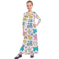 Baby Care Stuff Clothes Toys Cartoon Seamless Pattern Kids  Quarter Sleeve Maxi Dress by Vaneshart