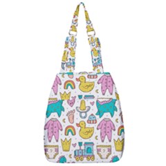 Baby Care Stuff Clothes Toys Cartoon Seamless Pattern Center Zip Backpack by Vaneshart