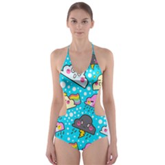 Cloud Seamless Pattern Cut-out One Piece Swimsuit by Vaneshart