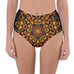 Round Frame Bees Honey Drops Insects Khokhloma Decor Summer Spring Themes Reversible High-waist Bikini Bottoms by Vaneshart