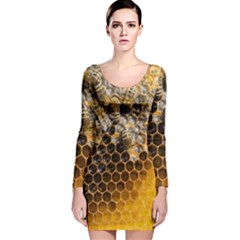 Honeycomb With Bees Long Sleeve Velvet Bodycon Dress by Vaneshart