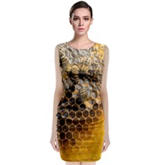 Honeycomb With Bees Sleeveless Velvet Midi Dress by Vaneshart