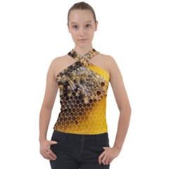Honeycomb With Bees Cross Neck Velour Top by Vaneshart