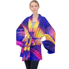 Abstract Antelope Pattern Background Long Sleeve Velvet Kimono 