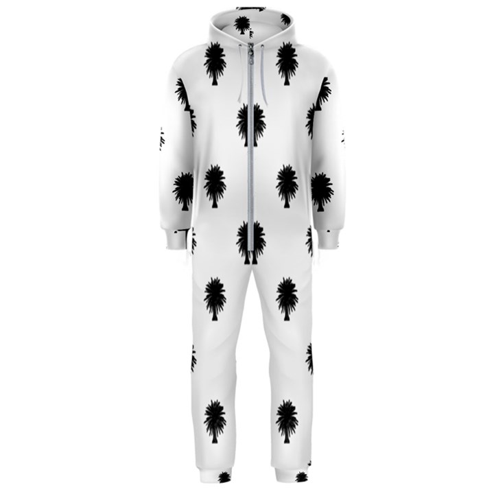 Black And White Tropical Print Pattern Hooded Jumpsuit (Men) 