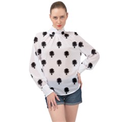 Black And White Tropical Print Pattern High Neck Long Sleeve Chiffon Top by dflcprintsclothing