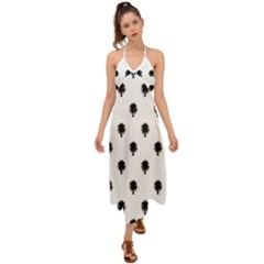 Black And White Tropical Print Pattern Halter Tie Back Dress  by dflcprintsclothing