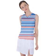 blue and coral stripe 2 Women s Sleeveless Sports Top