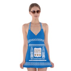 Greekbluebackground Halter Dress Swimsuit  by nationalseashoreclothing