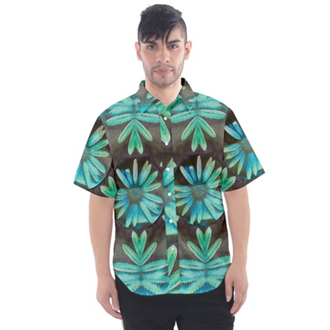 Blue Florals As A Ornate Contemplative Collage Men s Short Sleeve Shirt by pepitasart