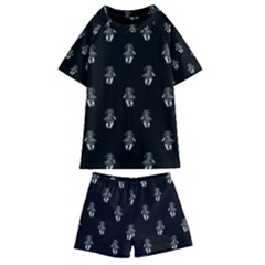 Creepy Skull Doll Motif Print Pattern Kids  Swim Tee And Shorts Set by dflcprintsclothing