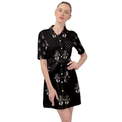 Creepy Skull Doll Motif Print Pattern Belted Shirt Dress by dflcprintsclothing