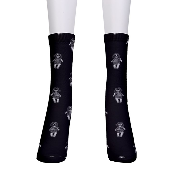 Creepy Skull Doll Motif Print Pattern Men s Crew Socks