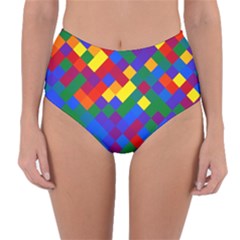 Gay Pride Diagonal Pixels Design Reversible High-waist Bikini Bottoms by VernenInk