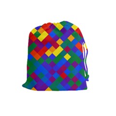 Gay Pride Diagonal Pixels Design Drawstring Pouch (large) by VernenInk