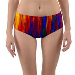 Gay Pride Rainbow Vertical Paint Strokes Reversible Mid-waist Bikini Bottoms by VernenInk